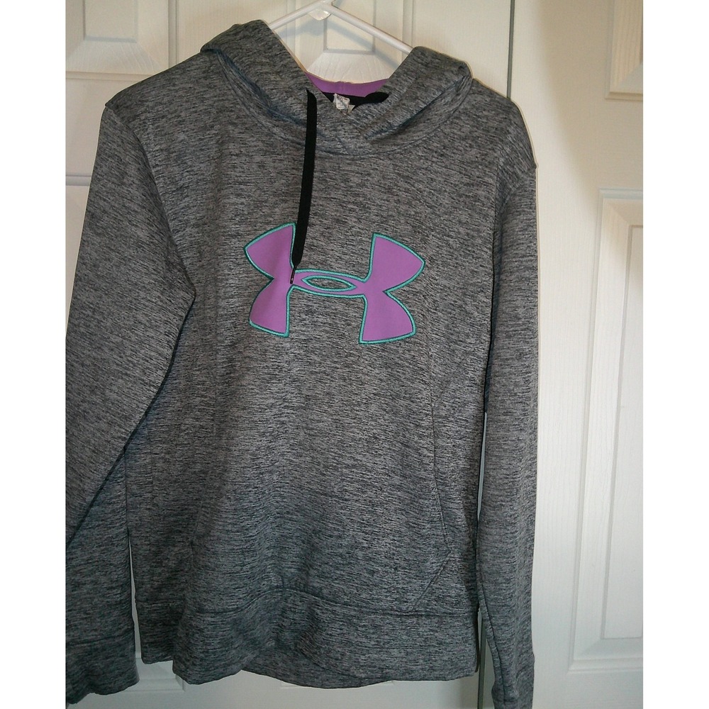 Under Armour Hoodie Pullover Activewear Purple Logo Gray Womens Medium